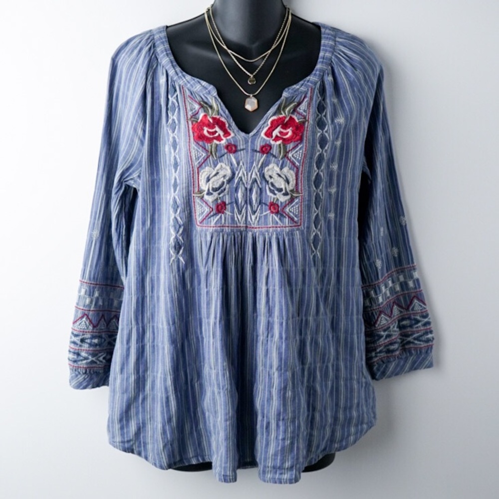 JOHNNY WAS Boho Embroidered 3J Workshop Tunic Top